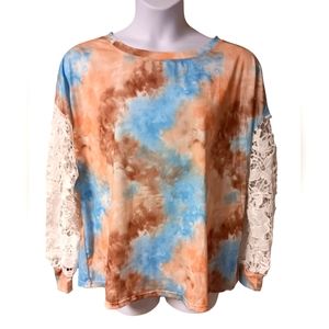 Sucrefas Tie Dyed Lace Long Sleeve Tshirt NWOT